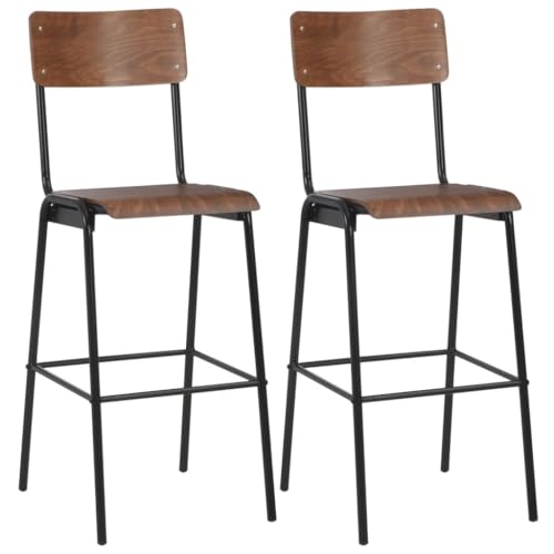 Teenpull Stackable Bar Stools Set, 2 Pack, Brown Solid Plywood & Black Powder-Coated Steel, Kitchen Dining Room Counter Height Chairs Teenpull Stackable Bar Stools Set, 2 Pack, Brown Solid Plywood & Black Powder-Coated Steel, Kitchen Dining Room Counter Height Chairs von Teenpull