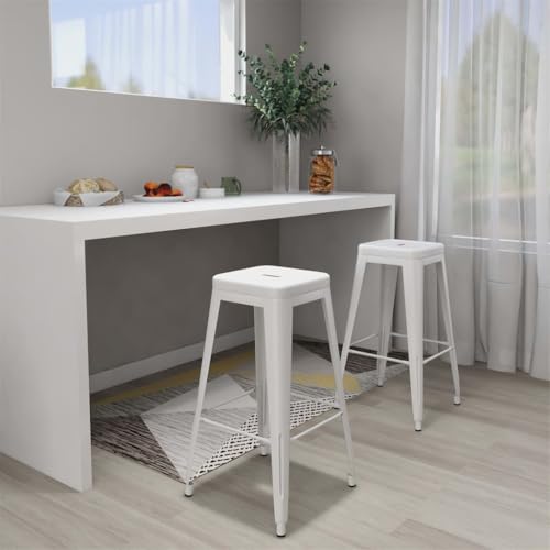 Teenpull Stackable Bar Stools Set of 2, White Metal, Counter Height Chairs for Kitchen Dining Room Island von Teenpull