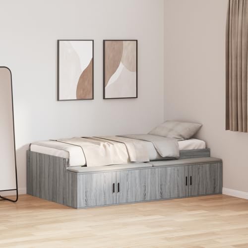 Teenpull Stauraum Bettgestell Grau Sonoma 75x190 cm mit 4 Türen, Modernes Design, Robuster Holzwerkstoff Rahmen, Perfekt für Schlafzimmer, Inklusive Montageanleitung von Teenpull