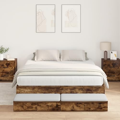 Teenpull Stauraum Bettgestell Raucheiche 140x200 cm, Modernes Bett mit integrierten Schubladen, Funktionales Schlafzimmer Möbel von Teenpull
