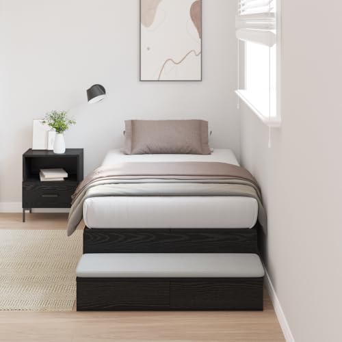 Teenpull Stauraum-Bettgestell Schwarz Eiche 90x200 cm, Modernes Bett mit 6 Schubladen, Robustes Holzwerkstoff-Bett für Schlafzimmer, Erwachsene, Hohe Tragfähigkeit von Teenpull