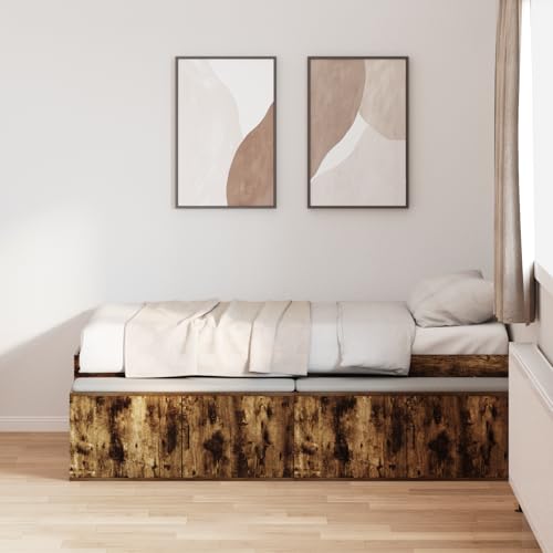 Teenpull Stauraumbettgestell Geräucherte Eiche 100x200 cm, modernes Plattform Bett mit integrierten Schubladen, robuste Holzwerkstoff Basis für Schlafzimmer, einfache Montage von Teenpull