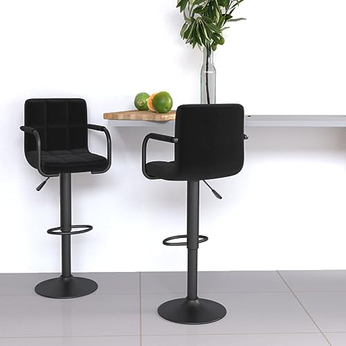 Teenpull Swivel Bar Stools Set of 2, Black Fabric Upholstered Counter Height Chairs, Adjustable Kitchen Dining Room Seating with Footrest von Teenpull