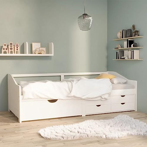 Teenpull Tagesbett 3-Sitzer Weiß Kiefernholz 90x200 cm mit 5 Schubladen, Multifunktionales Schlafsofa für Gästezimmer, Robustes Bettgestell mit Stauraum Teenpull Tagesbett 3-Sitzer Weiß Kiefernholz 90x200 cm mit 5 Schubladen, Multifunktionales Schlafsofa für Gästezimmer, Robustes Bettgestell mit Stauraum von Teenpull