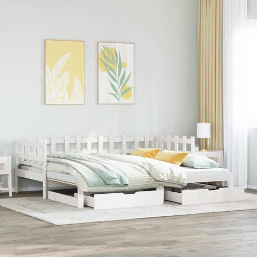 Teenpull Tagesbett Ausziehbar, Kiefer Massivholz, Weiß, 80x200cm, mit 2 Schubladen, Vielseitiges Schlafsofa für Gäste und Wohnzimmer, Robustes Bettgestell ohne Matratze Teenpull Tagesbett Ausziehbar, Kiefer Massivholz, Weiß, 80x200cm, mit 2 Schubladen, Vielseitiges Schlafsofa für Gäste und Wohnzimmer, Robustes Bettgestell ohne Matratze von Teenpull
