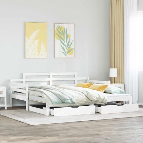 Teenpull Tagesbett Ausziehbar, Kiefer Massivholz Weiß, 90x190cm, mit 2 Schubladen, Schlafsofa Bettrahmen, Vielseitige Möbel für Gästezimmer, Praktische Stauraumlösung Teenpull Tagesbett Ausziehbar, Kiefer Massivholz Weiß, 90x190cm, mit 2 Schubladen, Schlafsofa Bettrahmen, Vielseitige Möbel für Gästezimmer, Praktische Stauraumlösung von Teenpull