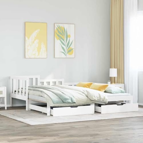 Teenpull Tagesbett Ausziehbar, Kiefer Massivholz Weiß, 90x190cm, mit 2 Schubladen, Schlafsofa für Gästezimmer, Platzsparendes Bettgestell Ohne Matratze Teenpull Tagesbett Ausziehbar, Kiefer Massivholz Weiß, 90x190cm, mit 2 Schubladen, Schlafsofa für Gästezimmer, Platzsparendes Bettgestell Ohne Matratze von Teenpull
