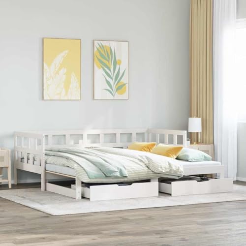 Teenpull Tagesbett Ausziehbar, Massives Kiefernholz Bettrahmen mit 2 Schubladen, Vielseitiges Schlafsofa 90x200cm, Platzsparendes Funktionsmöbel für Gästezimmer, Weiß Teenpull Tagesbett Ausziehbar, Massives Kiefernholz Bettrahmen mit 2 Schubladen, Vielseitiges Schlafsofa 90x200cm, Platzsparendes Funktionsmöbel für Gästezimmer, Weiß von Teenpull
