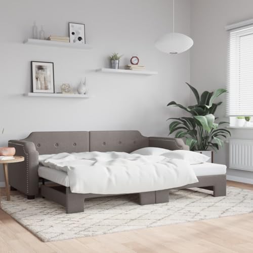 Teenpull Tagesbett Ausziehbar, Stoffbezogen in Taupe, 100x200 cm Einzelbett mit Doppelbettfunktion, Robuster Holz-Metall Rahmen für Wohn- und Gästezimmer, Vielseitiges Schlafsofa Möbel Teenpull Tagesbett Ausziehbar, Stoffbezogen in Taupe, 100x200 cm Einzelbett mit Doppelbettfunktion, Robuster Holz-Metall Rahmen für Wohn- und Gästezimmer, Vielseitiges Schlafsofa Möbel von Teenpull