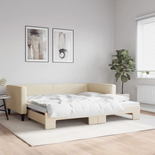 Teenpull Tagesbett Ausziehbar Creme 100x200 cm, Stoffbezug mit robustem Holz-Metall-Rahmen, Vielseitiges Schlafsofa für Gästezimmer, Modernes Design Teenpull Tagesbett Ausziehbar Creme 100x200 cm, Stoffbezug mit robustem Holz-Metall-Rahmen, Vielseitiges Schlafsofa für Gästezimmer, Modernes Design von Teenpull