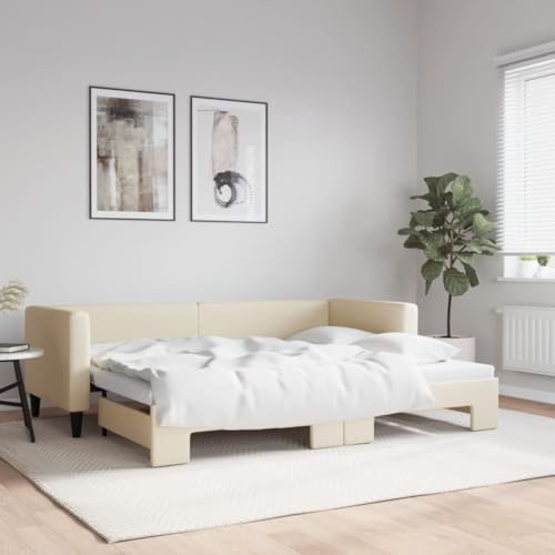 Teenpull Tagesbett Ausziehbar Creme 80x200 cm, 2-in-1 Schlafsofa mit Stoffbezug, Robustes Bettgestell aus Holz und Metall für Gästezimmer und Wohnzimmer Teenpull Tagesbett Ausziehbar Creme 80x200 cm, 2-in-1 Schlafsofa mit Stoffbezug, Robustes Bettgestell aus Holz und Metall für Gästezimmer und Wohnzimmer von Teenpull