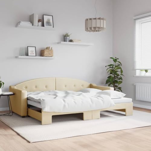 Teenpull Tagesbett Ausziehbar Creme 80x200 cm, Stoffbezug mit robustem Metall-Holzrahmen, vielseitiges Schlafsofa für Gästezimmer, modernes Möbelstück Teenpull Tagesbett Ausziehbar Creme 80x200 cm, Stoffbezug mit robustem Metall-Holzrahmen, vielseitiges Schlafsofa für Gästezimmer, modernes Möbelstück von Teenpull