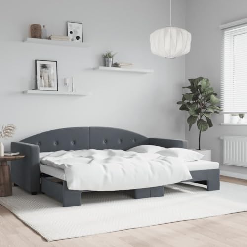 Teenpull Tagesbett Ausziehbar Dunkelgrau 80x200 cm Samt, Modernes Schlafsofa mit Robustem Holz-Metall-Rahmen, Vielseitiges Doppelbett für Gästezimmer, Platzsparendes Polsterbett von Teenpull