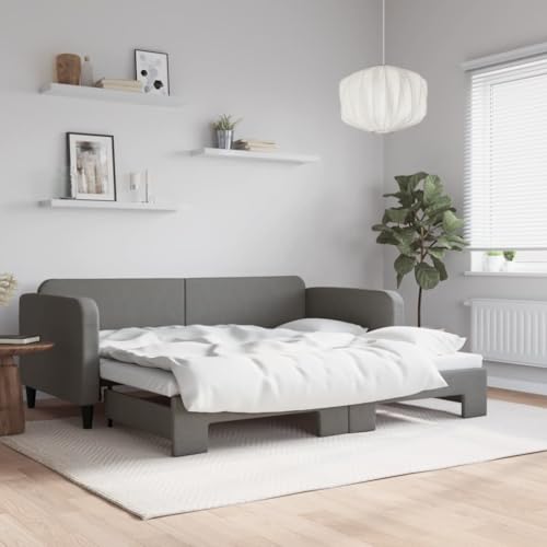 Teenpull Tagesbett Ausziehbar Dunkelgrau 90x200 cm Stoff, vielseitiges Schlafsofa mit stabilem Metallrahmen, gepolstertes Bettgestell für Gästezimmer Möbel, ohne Matratze. von Teenpull