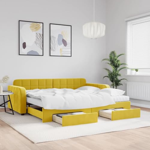 Teenpull Tagesbett Ausziehbar Gelb 90x200 cm Samt, Polsterbett mit Lattenrost, Stauraum-Schubladen und 2 Schaumstoffmatratzen, Robustes Bettgestell mit Kopfteil, Möbelstück für Gäste Teenpull Tagesbett Ausziehbar Gelb 90x200 cm Samt, Polsterbett mit Lattenrost, Stauraum-Schubladen und 2 Schaumstoffmatratzen, Robustes Bettgestell mit Kopfteil, Möbelstück für Gäste von Teenpull