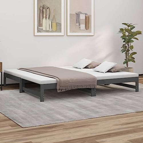 Teenpull Tagesbett Ausziehbar Grau 2X(100x200) cm, Massivholz Kiefer, mit Lattenrost, Gästebett für Schlafzimmer & Wohnzimmer, Platzsparendes Design von Teenpull