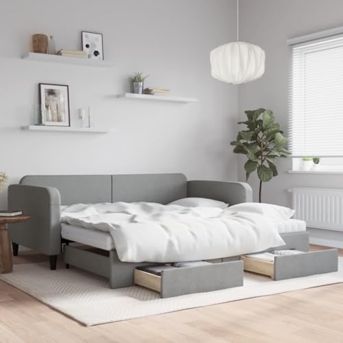 Teenpull Tagesbett Ausziehbar Hellgrau 100x200 cm, Stoffbezug mit 2 Schubladen, Inklusive 2 Matratzen, Schlafsofa für Gästezimmer Wohnzimmer Möbel Teenpull Tagesbett Ausziehbar Hellgrau 100x200 cm, Stoffbezug mit 2 Schubladen, Inklusive 2 Matratzen, Schlafsofa für Gästezimmer Wohnzimmer Möbel von Teenpull