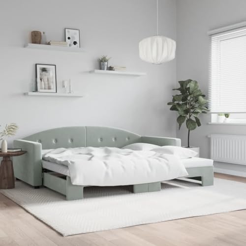 Teenpull Tagesbett Ausziehbar Hellgrau 90x190 cm, Samt-Schlafsofa mit robustem Holz-Metall-Rahmen, Vielseitiges Doppelbett für Gästezimmer, Modernes Design Möbel Teenpull Tagesbett Ausziehbar Hellgrau 90x190 cm, Samt-Schlafsofa mit robustem Holz-Metall-Rahmen, Vielseitiges Doppelbett für Gästezimmer, Modernes Design Möbel von Teenpull