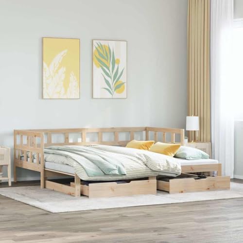 Teenpull Tagesbett Ausziehbar Massivholz Kiefer 80x200 cm, Bettrahmen mit 2 Schubladen Stauraum, Schlafsofa Möbel für Gästezimmer, Robuste Plattform Basis ohne Matratze mit Kopfteil Teenpull Tagesbett Ausziehbar Massivholz Kiefer 80x200 cm, Bettrahmen mit 2 Schubladen Stauraum, Schlafsofa Möbel für Gästezimmer, Robuste Plattform Basis ohne Matratze mit Kopfteil von Teenpull