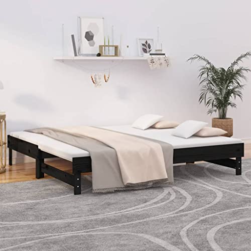 Teenpull Tagesbett Ausziehbar Schwarz, 2X(90x190) cm, Massivholz Kiefer, Robustes Gästebett mit Lattenrost für Schlafzimmer und Wohnzimmer von Teenpull