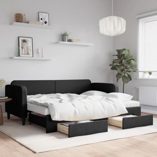 Teenpull Tagesbett Ausziehbar Schwarz 80x200 cm, Stoffbezug mit Schubladen, vielseitiges Bett Rahmen Möbel für Gästezimmer, komfortable Matratze und Stabiler Bettrahmen. von Teenpull