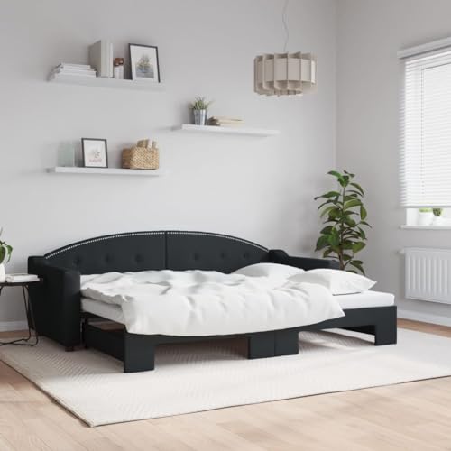 Teenpull Tagesbett Ausziehbar Schwarz 80x200 cm Stoff, Modernes Schlafsofa mit Robustem Metall-Holzrahmen, Vielseitiges Gästebett für Wohn- und Schlafzimmer von Teenpull