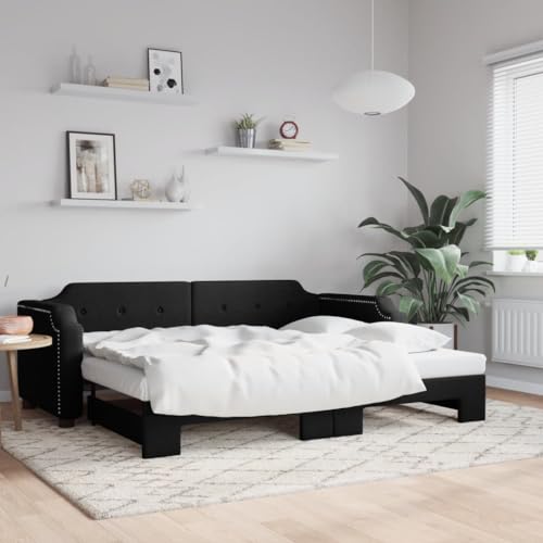 Teenpull Tagesbett Ausziehbar Schwarz 80x200 cm Stoff, Polster Bettrahmen, vielseitiges Schlafsofa Möbel mit robuster Plattform, Gästebett für Wohnzimmer, platzsparende 2-in-1 Funktion Teenpull Tagesbett Ausziehbar Schwarz 80x200 cm Stoff, Polster Bettrahmen, vielseitiges Schlafsofa Möbel mit robuster Plattform, Gästebett für Wohnzimmer, platzsparende 2-in-1 Funktion von Teenpull
