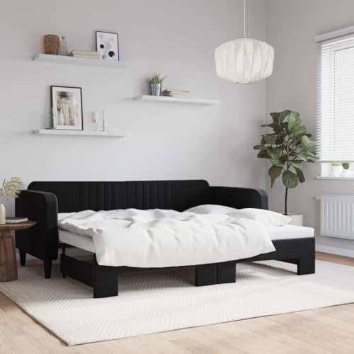 Teenpull Tagesbett Ausziehbar Schwarz 90x200 cm Samt, Modernes Schlafsofa mit robustem Holz-Metall-Rahmen für Wohnzimmer und Schlafzimmer Teenpull Tagesbett Ausziehbar Schwarz 90x200 cm Samt, Modernes Schlafsofa mit robustem Holz-Metall-Rahmen für Wohnzimmer und Schlafzimmer von Teenpull