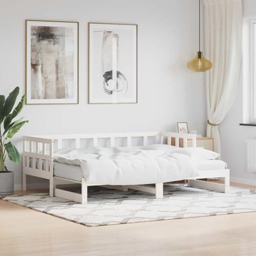 Teenpull Tagesbett Ausziehbar Weiß, 90x190 cm Massivholz Kiefer Bettrahmen, vielseitiges Schlafsofa für Gästezimmer, stabiles Möbelstück mit Kopfteil und Matratzen-Plattform Teenpull Tagesbett Ausziehbar Weiß, 90x190 cm Massivholz Kiefer Bettrahmen, vielseitiges Schlafsofa für Gästezimmer, stabiles Möbelstück mit Kopfteil und Matratzen-Plattform von Teenpull
