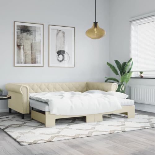 Teenpull Tagesbett Ausziehbar mit 2 Matratzen Creme 90x200 cm, Kunstleder Polsterbett für Gäste, Schlafsofa Bettrahmen, modernes Möbel, vielseitiges Funktionsbett mit Kopfteil Teenpull Tagesbett Ausziehbar mit 2 Matratzen Creme 90x200 cm, Kunstleder Polsterbett für Gäste, Schlafsofa Bettrahmen, modernes Möbel, vielseitiges Funktionsbett mit Kopfteil von Teenpull