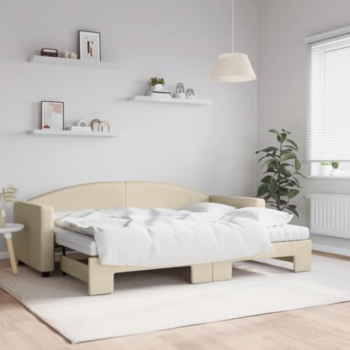 Teenpull Tagesbett Ausziehbar mit Matratzen, Creme 80x200 cm, Stoffbezug, Schlafsofa Modern für Gästezimmer, Robustes Bettgestell mit Schaumstoffmatratze Teenpull Tagesbett Ausziehbar mit Matratzen, Creme 80x200 cm, Stoffbezug, Schlafsofa Modern für Gästezimmer, Robustes Bettgestell mit Schaumstoffmatratze von Teenpull