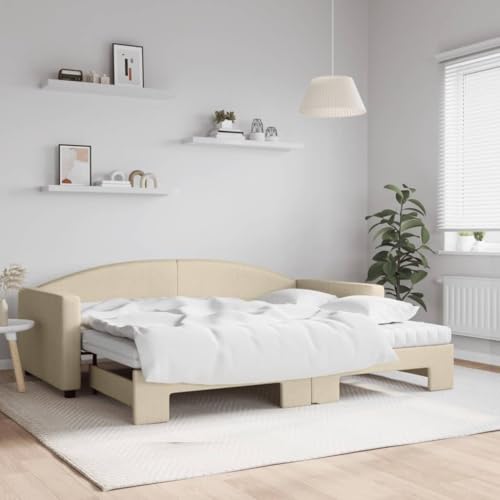 Teenpull Tagesbett Ausziehbar mit Matratzen, Creme 90x200 cm, Stoffbezug, 2-in-1 Schlafsofa mit Schaumstoffmatratzen für Gästezimmer und Wohnzimmer Teenpull Tagesbett Ausziehbar mit Matratzen, Creme 90x200 cm, Stoffbezug, 2-in-1 Schlafsofa mit Schaumstoffmatratzen für Gästezimmer und Wohnzimmer von Teenpull