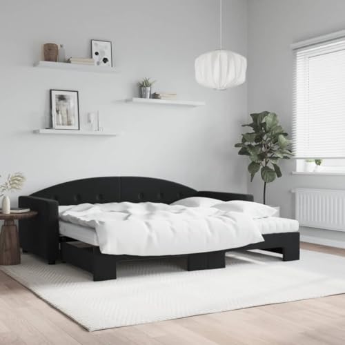 Teenpull Tagesbett Ausziehbar mit Matratzen, Schwarz 90x190 cm Samt, Modernes Schlafsofa mit Robustem Metallrahmen, Vielseitiges Polsterbett für Gästezimmer von Teenpull