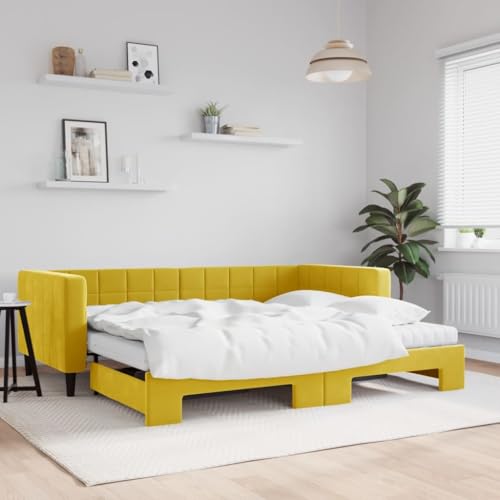 Teenpull Tagesbett Ausziehbar mit Matratzen Gelb, 90x200 cm Samt, 2-in-1 Schlafsofa für Gästezimmer, Robustes Bettgestell aus Holz & Metall Teenpull Tagesbett Ausziehbar mit Matratzen Gelb, 90x200 cm Samt, 2-in-1 Schlafsofa für Gästezimmer, Robustes Bettgestell aus Holz & Metall von Teenpull
