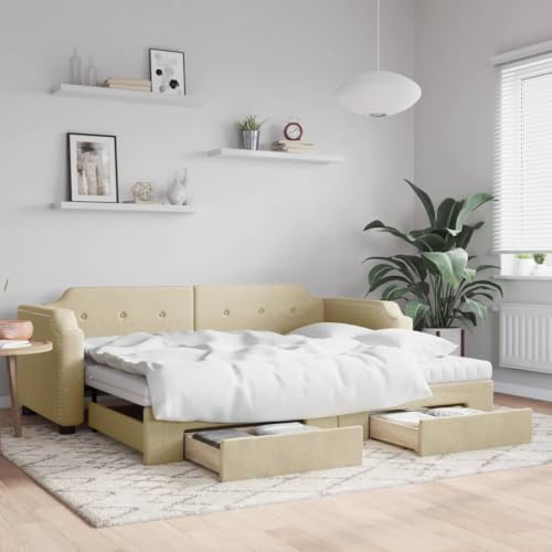 Teenpull Tagesbett Ausziehbar mit Schubladen, Creme, 80x200 cm, Stoffbezug, 2-in-1 Schlafsofa, Robustes Bettgestell, Bequeme Matratzen Teenpull Tagesbett Ausziehbar mit Schubladen, Creme, 80x200 cm, Stoffbezug, 2-in-1 Schlafsofa, Robustes Bettgestell, Bequeme Matratzen von Teenpull