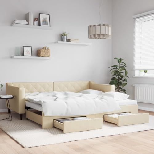 Teenpull Tagesbett Ausziehbar mit Schubladen, Creme 90x200 cm, Polsterstoff, modernes Design, vielseitiges Schlafsofa für Gäste und Wohnzimmer Teenpull Tagesbett Ausziehbar mit Schubladen, Creme 90x200 cm, Polsterstoff, modernes Design, vielseitiges Schlafsofa für Gäste und Wohnzimmer von Teenpull