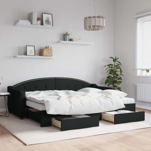 Teenpull Tagesbett Ausziehbar mit Schubladen, Schwarz 80x200 cm Stoff, Modernes Schlafsofa mit Stauraum für Gästezimmer, Robustes Bettgestell von Teenpull
