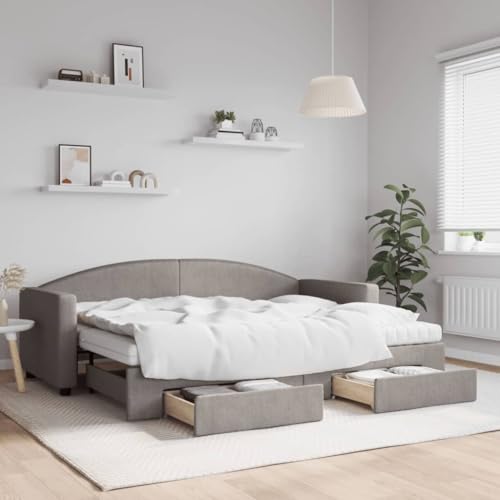 Teenpull Tagesbett Ausziehbar mit Schubladen, Taupe Stoff 80x200 cm, Vielseitiges Schlafsofa für Gästezimmer, Robustes Bettgestell mit Schaumstoffmatratze und Stauraum Teenpull Tagesbett Ausziehbar mit Schubladen, Taupe Stoff 80x200 cm, Vielseitiges Schlafsofa für Gästezimmer, Robustes Bettgestell mit Schaumstoffmatratze und Stauraum von Teenpull