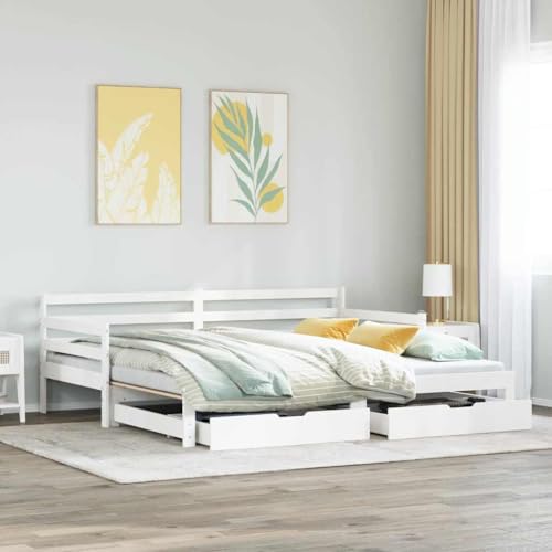 Teenpull Tagesbett Ausziehbar mit Schubladen, Weißes Kiefernholz Gestell 90x190cm, Vielseitiges Schlafsofa mit Stauraum für Gästezimmer und Schlafzimmer Teenpull Tagesbett Ausziehbar mit Schubladen, Weißes Kiefernholz Gestell 90x190cm, Vielseitiges Schlafsofa mit Stauraum für Gästezimmer und Schlafzimmer von Teenpull