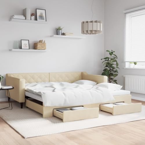 Teenpull Tagesbett Ausziehbar mit Schubladen Creme 100x200 cm, Modernes Schlafsofa mit Stauraum, Robustes Bettgestell für Gästezimmer und Schlafzimmer Teenpull Tagesbett Ausziehbar mit Schubladen Creme 100x200 cm, Modernes Schlafsofa mit Stauraum, Robustes Bettgestell für Gästezimmer und Schlafzimmer von Teenpull
