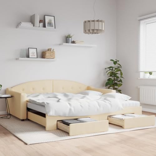 Teenpull Tagesbett Ausziehbar mit Schubladen Creme 100x200 cm, Stoffbezug für Wohn- & Schlafzimmer, Robustes 2-in-1 Schlafsofa mit viel Stauraum Teenpull Tagesbett Ausziehbar mit Schubladen Creme 100x200 cm, Stoffbezug für Wohn- & Schlafzimmer, Robustes 2-in-1 Schlafsofa mit viel Stauraum von Teenpull