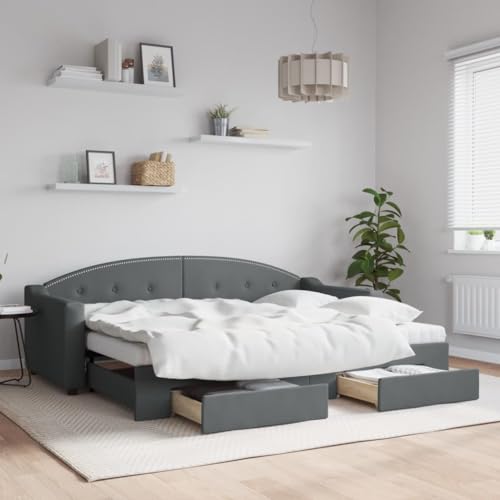Teenpull Tagesbett Ausziehbar mit Schubladen Dunkelgrau 80x200 cm, Stoffbezug, 2-in-1 Schlafsofa für Gästezimmer, Robustes Holz-Metall-Gestell, vielseitiges Möbelstück Teenpull Tagesbett Ausziehbar mit Schubladen Dunkelgrau 80x200 cm, Stoffbezug, 2-in-1 Schlafsofa für Gästezimmer, Robustes Holz-Metall-Gestell, vielseitiges Möbelstück von Teenpull