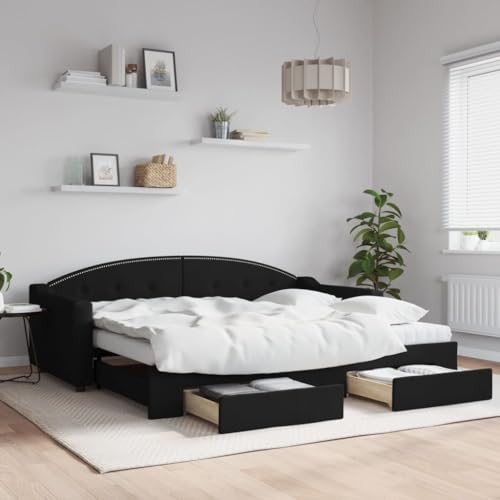 Teenpull Tagesbett Ausziehbar mit Schubladen Schwarz 90x200 cm, 2-in-1 Schlafsofa mit Stauraum, Robustes Polsterbett für Gästezimmer, Wohnzimmer Teenpull Tagesbett Ausziehbar mit Schubladen Schwarz 90x200 cm, 2-in-1 Schlafsofa mit Stauraum, Robustes Polsterbett für Gästezimmer, Wohnzimmer von Teenpull