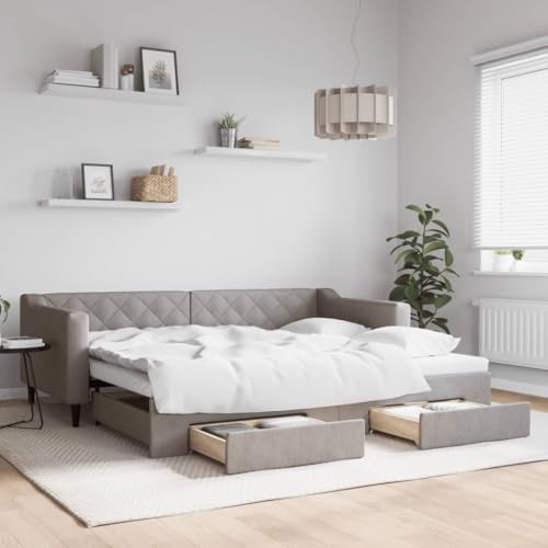 Teenpull Tagesbett Ausziehbar mit Schubladen Taupe 90x200 cm, Stoffbezug, 2-in-1 Schlafsofa mit Stauraum, Stabiler Bettrahmen für Gästezimmer von Teenpull