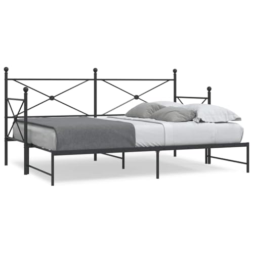 Teenpull Tagesbett Ausziehbar ohne Matratze Schwarz, 90x190 cm Stahlrahmen, 2-in-1 Schlafsofa mit Lattenrost und Stauraum für Gästezimmer von Teenpull