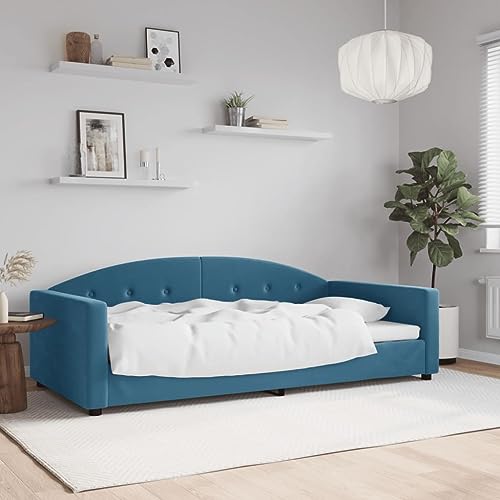 Teenpull Tagesbett Blau 100x200 cm, Samt Polsterung, Metall & Massivholz Rahmen, modernes Schlafsofa für Gästezimmer, Robustes Möbelstück mit Lattenrost von Teenpull