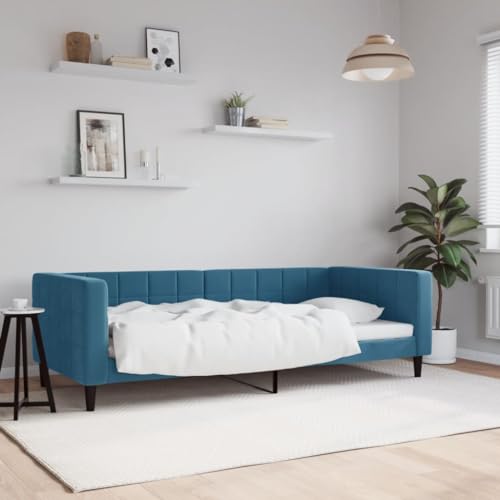 Teenpull Tagesbett Blau 90x200 cm Samtstoff, Multifunktionales Schlafsofa mit Robustem Metallrahmen, Polsterung für Komfort, Modernes Design für Wohn- und Schlafzimmer von Teenpull