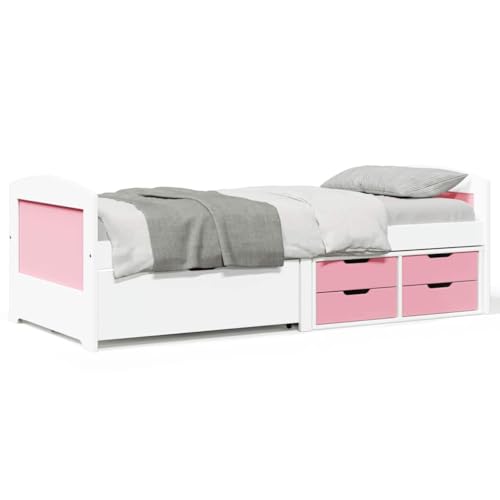 Teenpull Tagesbett Massiv Kiefernholz Weiß Rosa 90x200cm Multifunktionales Sofa Bett mit 5 Schubladen Stabiler Lattenrost Rahmen Robuster Bettrahmen Möbel Starke Basis Plattform von Teenpull