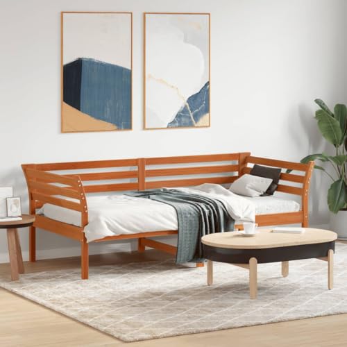 Teenpull Tagesbett Massivholz Kiefer Wachsbraun 90x190 cm, vielseitiges Bettgestell mit Schutzgitter, Stabiler Schlafsofa Bettrahmen als Möbel für Schlafzimmer, Plattform Basis für Gästezimmer von Teenpull