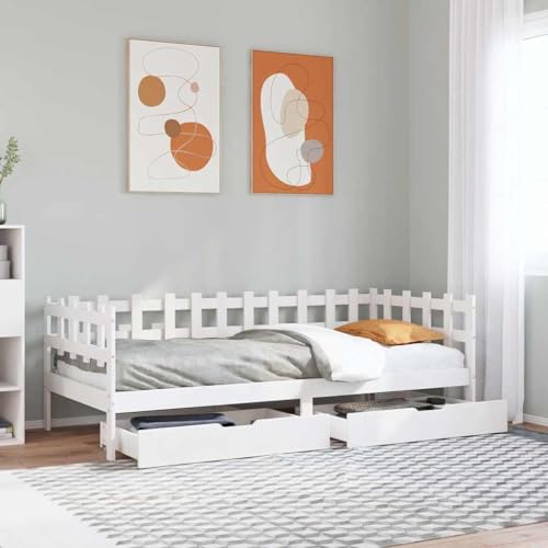 Teenpull Tagesbett Weiß 90x190 cm aus massivem Kiefernholz, multifunktionales Schlafsofa mit Zwei praktischen Schubladen für Stauraum im Wohn- oder Schlafzimmer von Teenpull